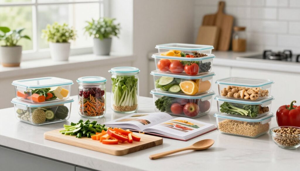 organized kitchen counter with containers showcasing quick meal prep ideas