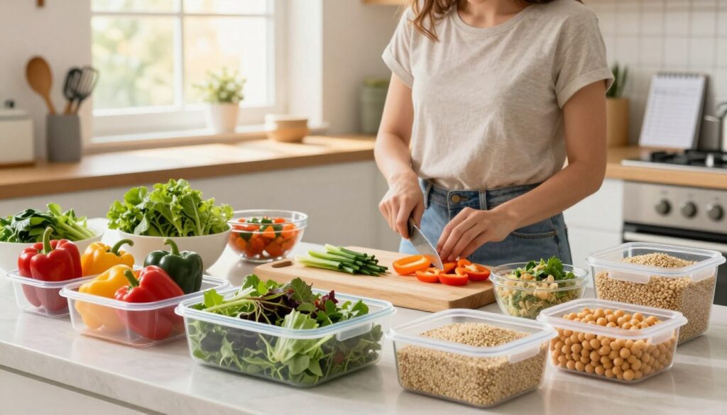 vegetarian meal prep assembly line