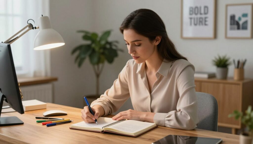 woman financial independence mindset journaling