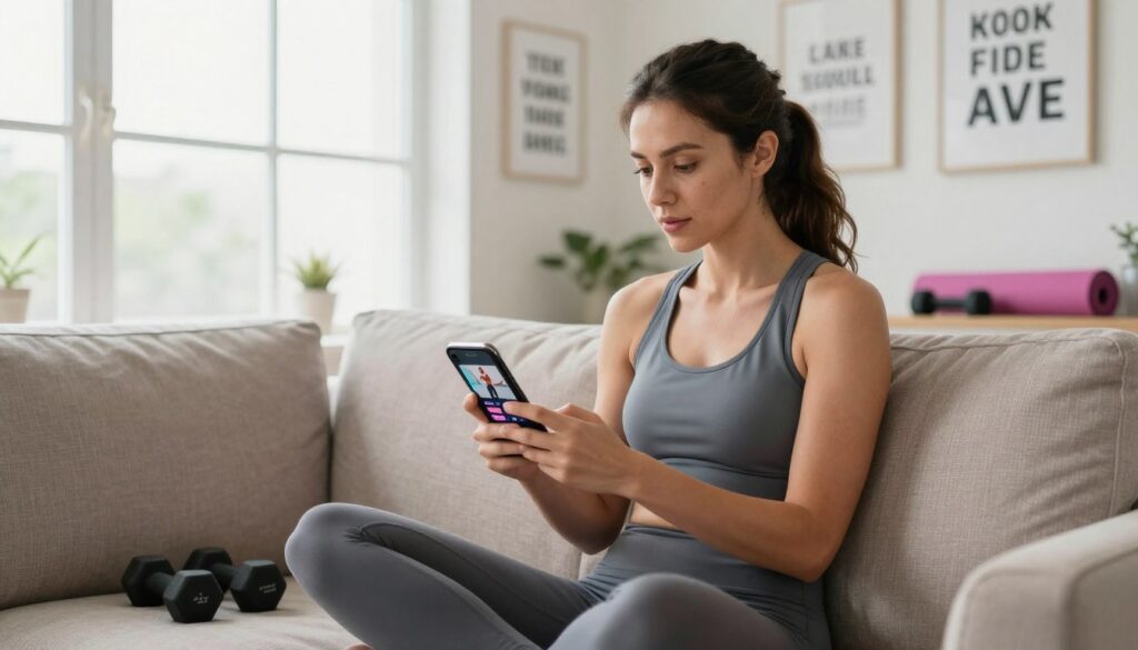 woman using popular women's fitness apps on smartphone
