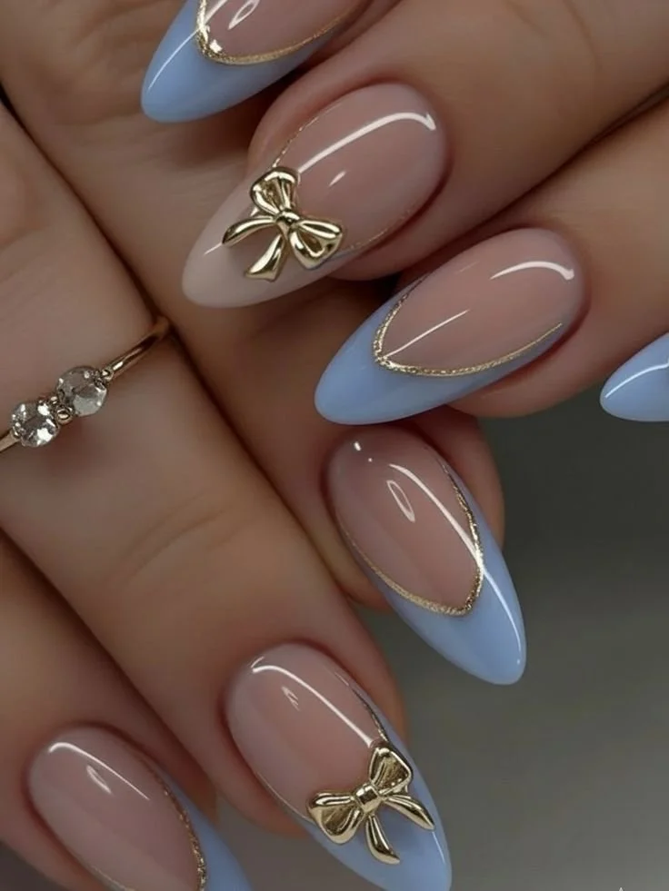Blue Bow Elegance nail design tips for busy moms