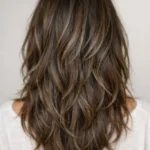 Sleek modern brown hair highlighted in silver showcasing stylish hair trends.