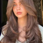 Stylish butterfly haircut with curtain bangs for women in their 30s