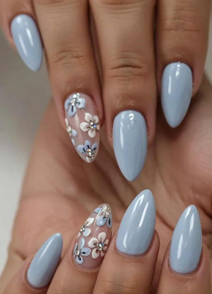 Chic baby blue nails designs for stylish moms in 2026