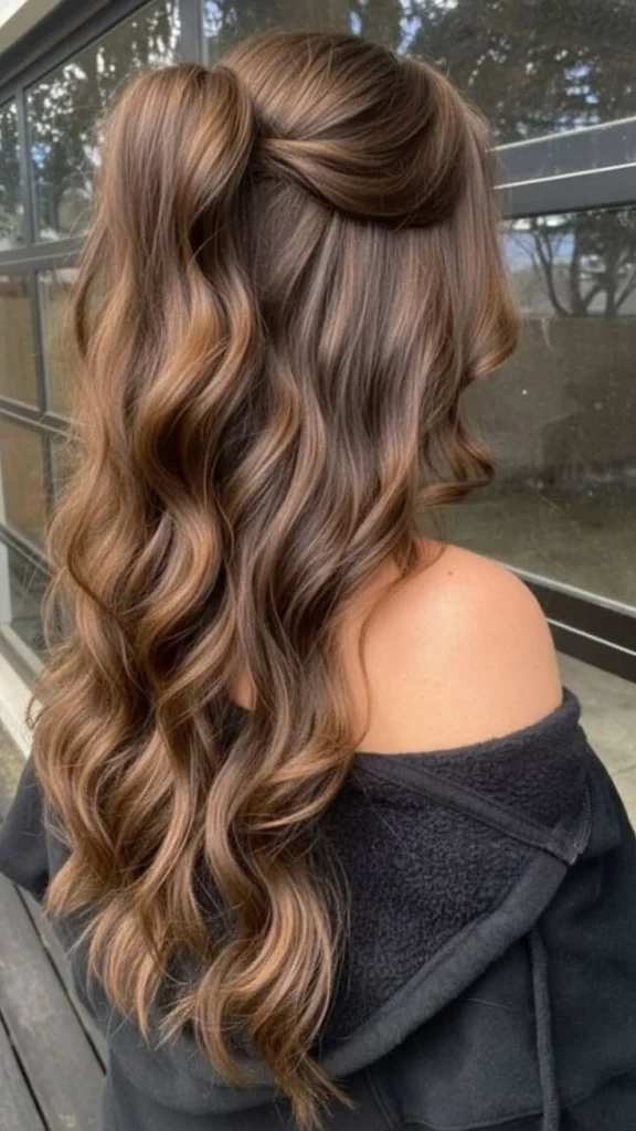 Beautiful long wavy hairstyle for moms looking for an easy and stylish look.