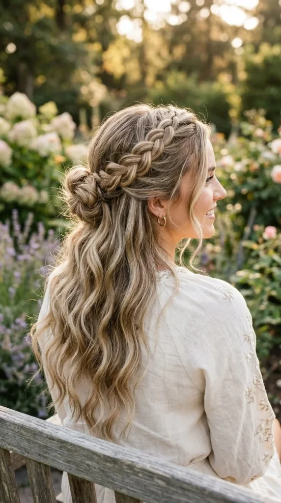 Beautiful braided half up half down hairstyle tutorial for moms