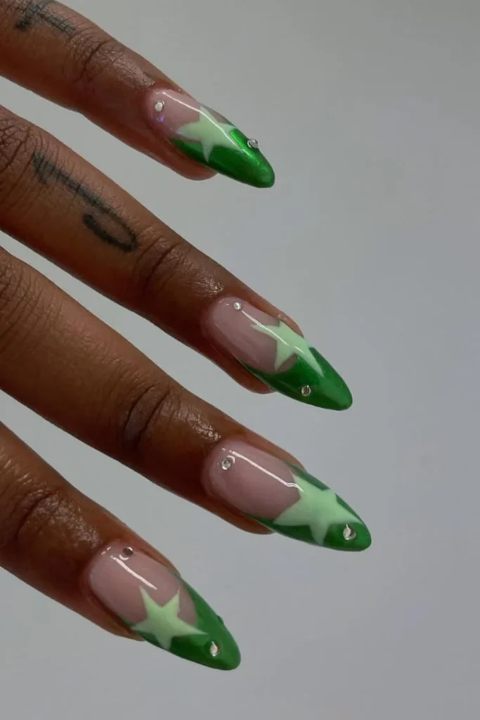 Elegant green nail designs suitable for a professional work environment.