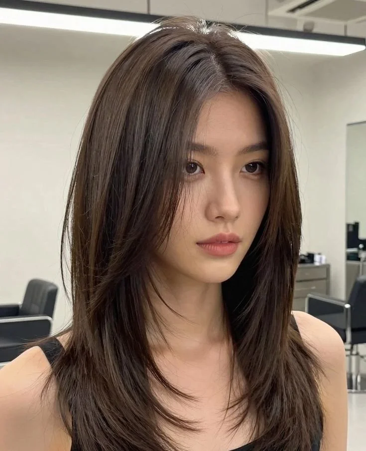 Variety of stylish haircuts for long hair on a round face