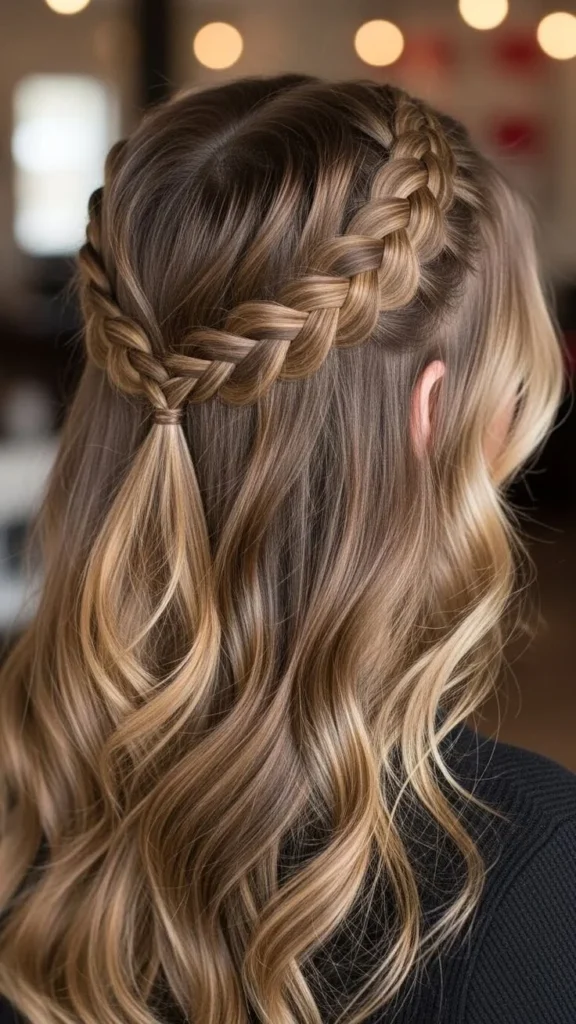 Heart braid hairstyle with soft half up braids for Valentine's look