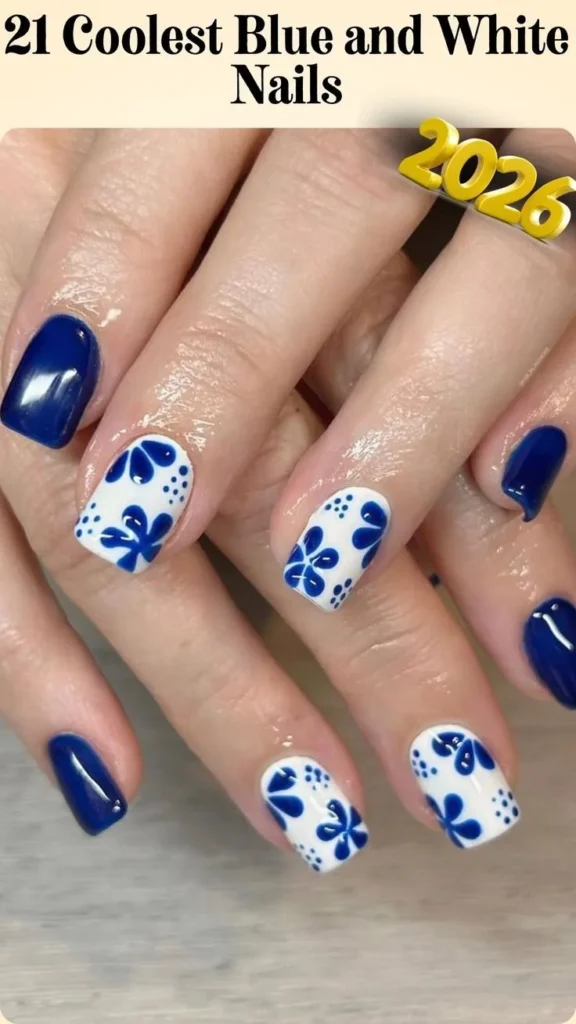 Irresistible blue and white nail ideas for busy moms in 2026