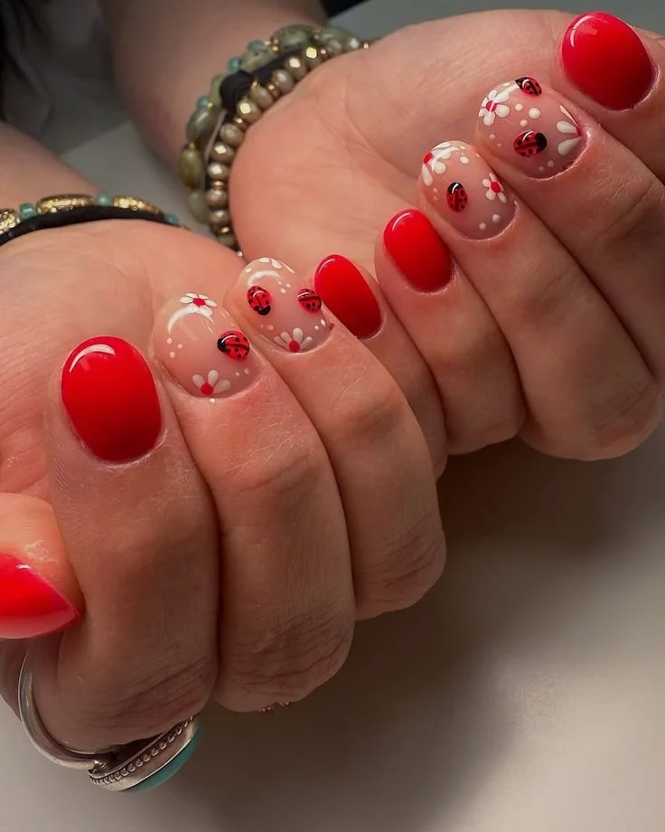 Colorful ladybug nail designs showcasing playful and modern styles for 2026.