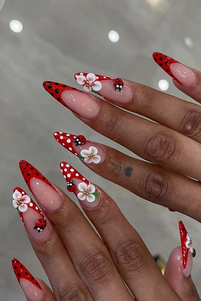 Elegant spring nail designs featuring floral patterns and vibrant colors