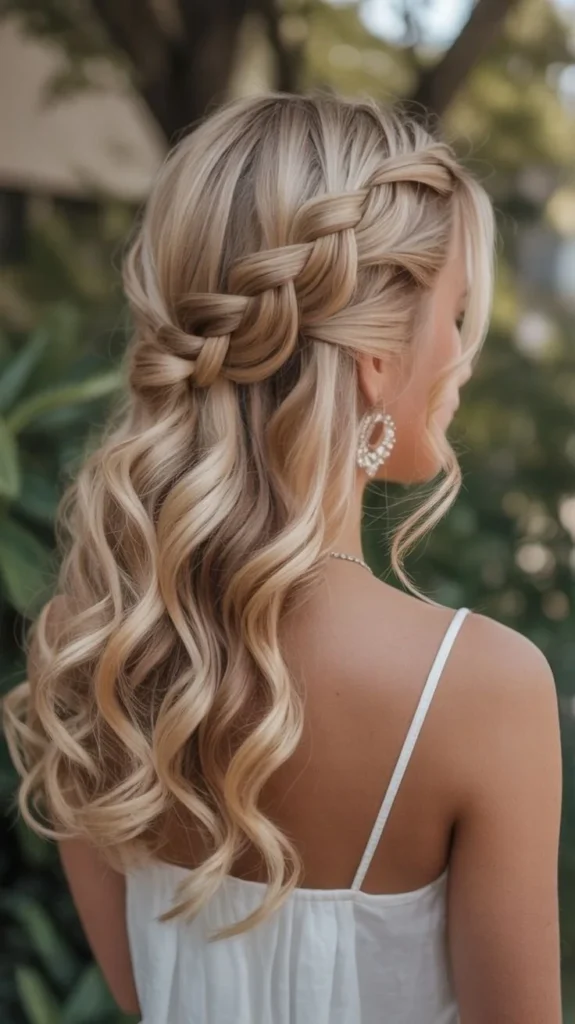Elegant French braid with cascading waves tutorial steps