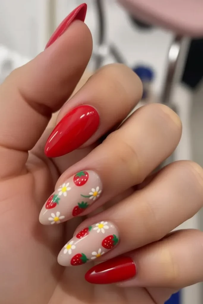 Colorful spring fruit nail designs for 2026 featuring various fruit patterns.
