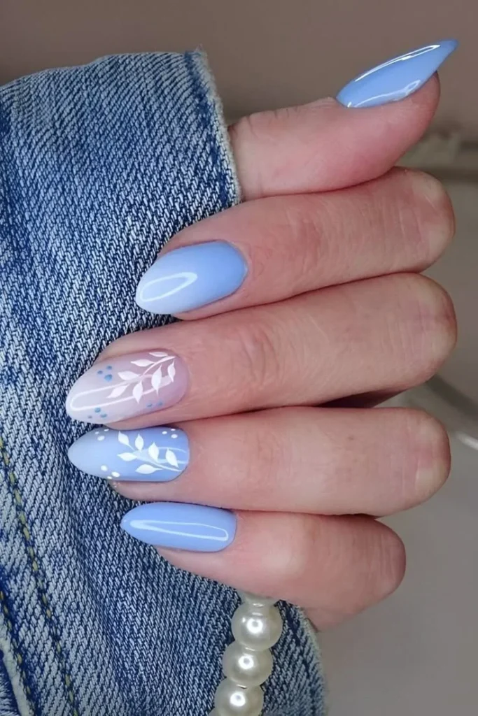 Beautiful blue nails showcasing a trendy manicure for moms