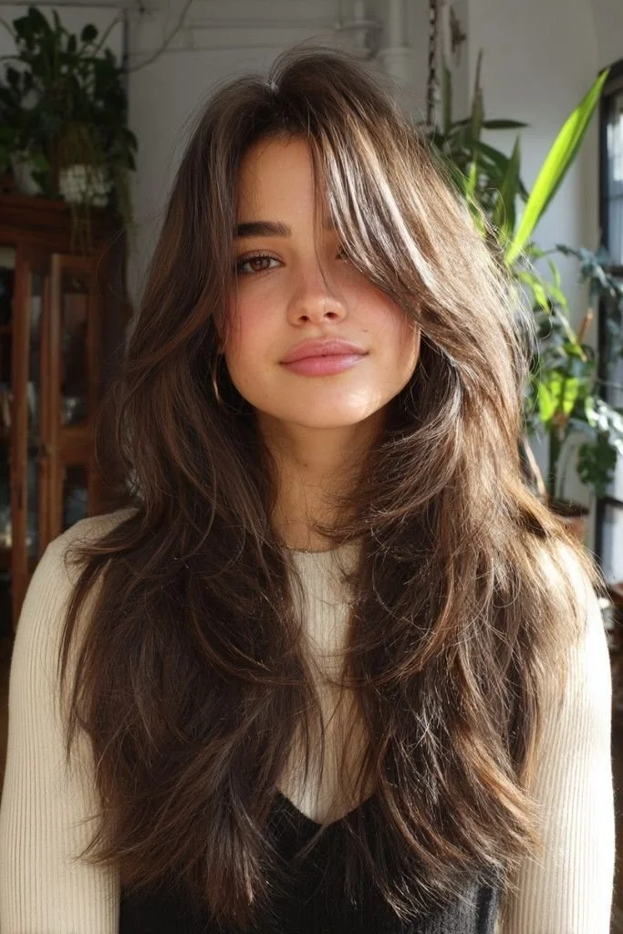 Stylish thick wavy haircut for women over 40 showcasing volume and elegance.