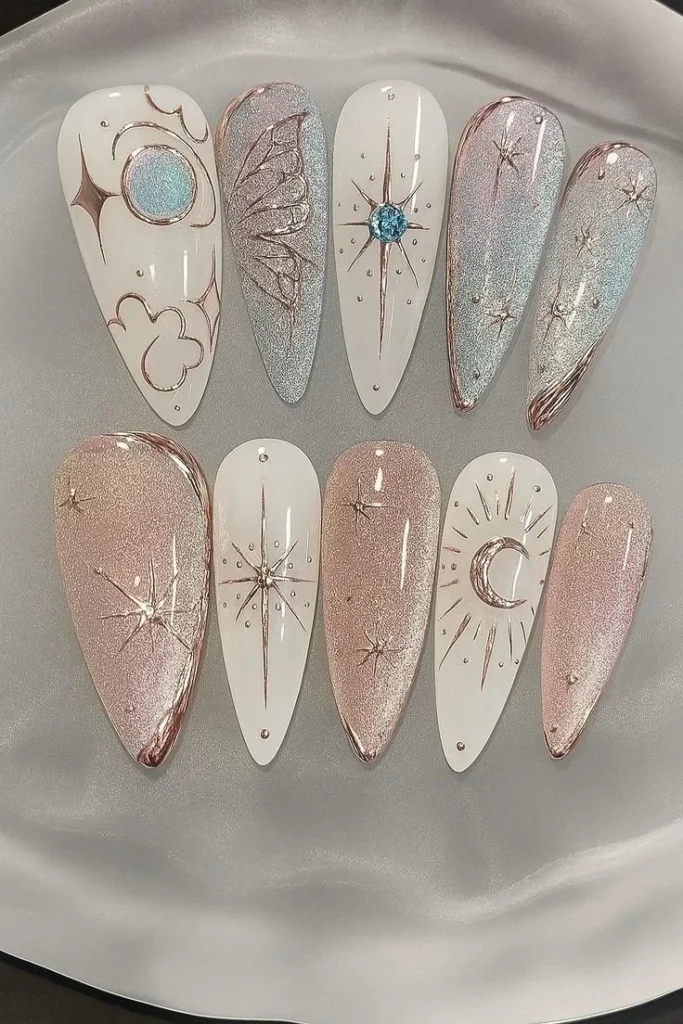 Trendy and unique nail art inspirations for 2025 showcasing vibrant designs.