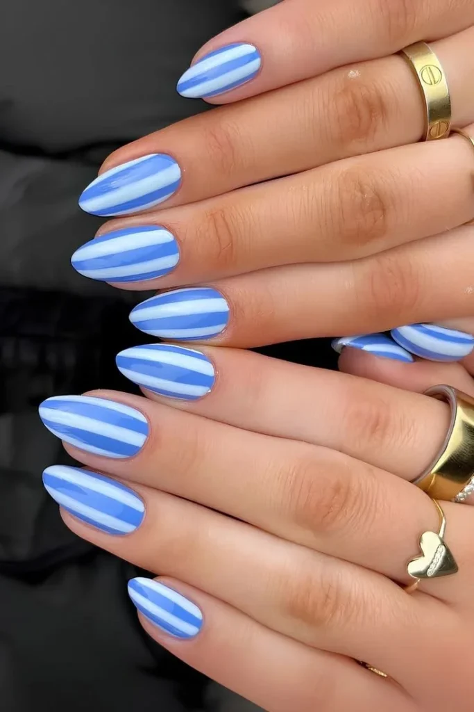 Stylish white and blue abstract art nails for moms