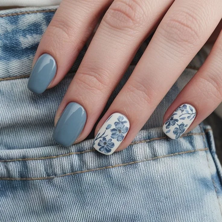Soft blue nail design ideas for busy moms inspired by April 2025 nail trends