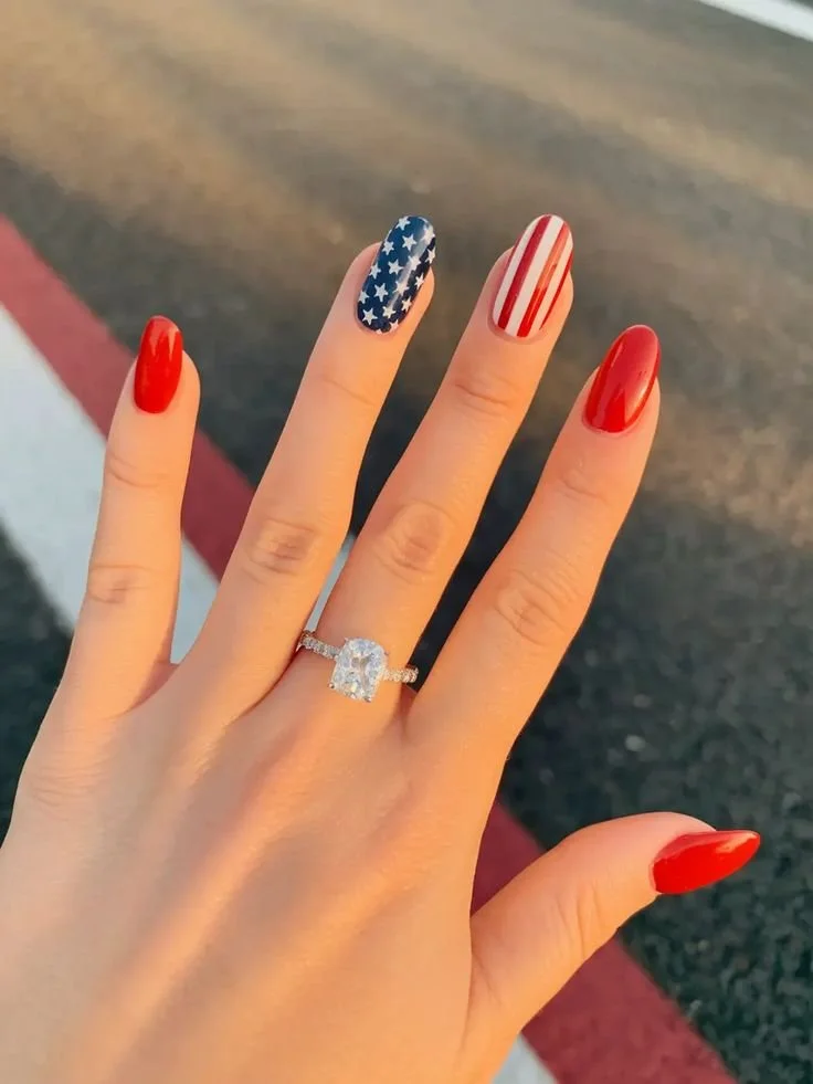 Glossy red classic American Spirit design with stars for patriotic decor