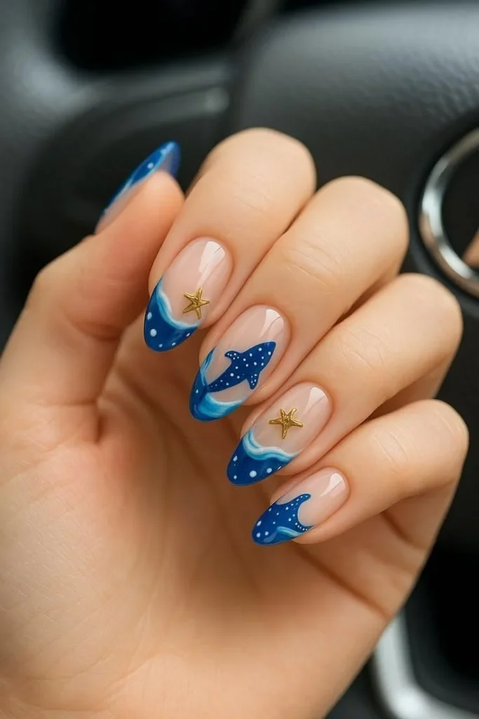 Beautiful summer nail art with dolphins and beach designs for hot weather