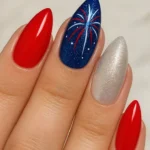 Stylish firework nails design for July 2026 celebration.