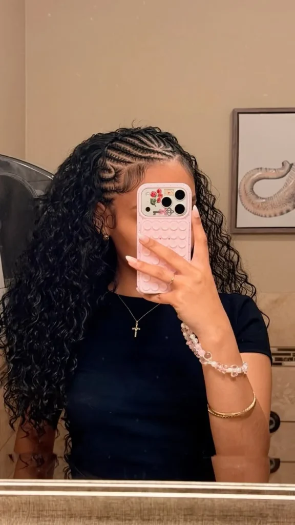 Fulani braids hairstyle with a half wig for busy moms