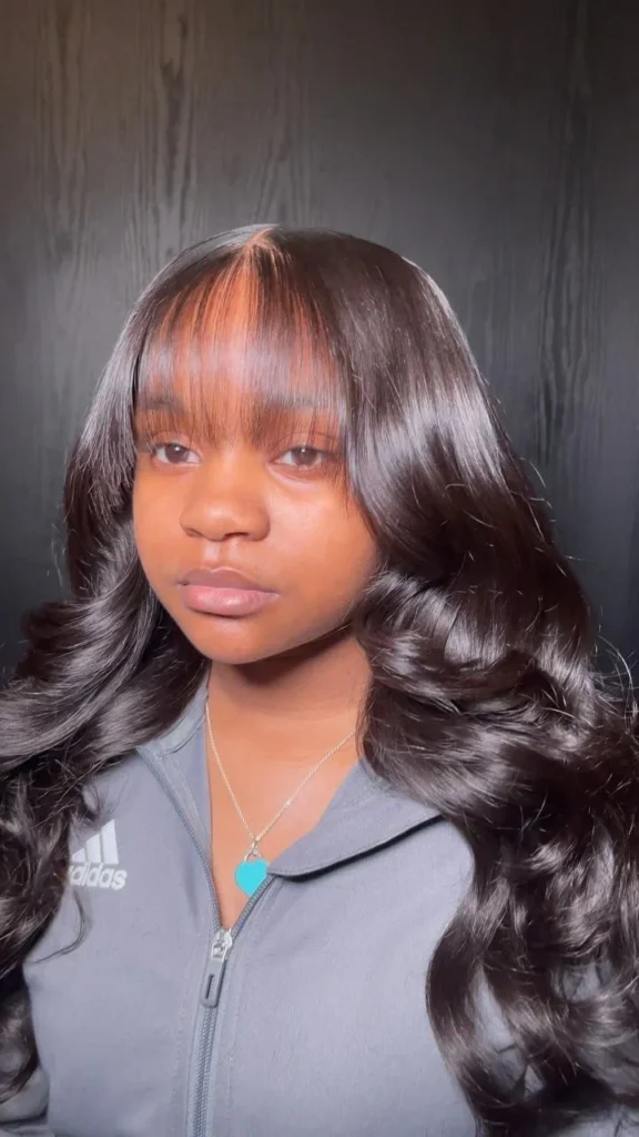 Curly hairstyles for black women featuring curls with bangs and quick weave styles.