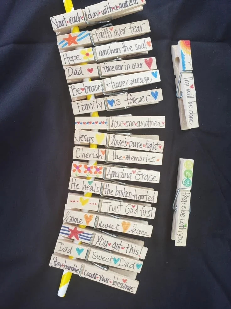 Hand painted clips with uplifting messages, ideal for closing bags and organizing.