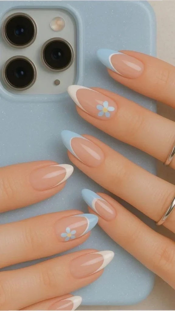 Chic pastel blue nails for moms, perfect for everyday wear.