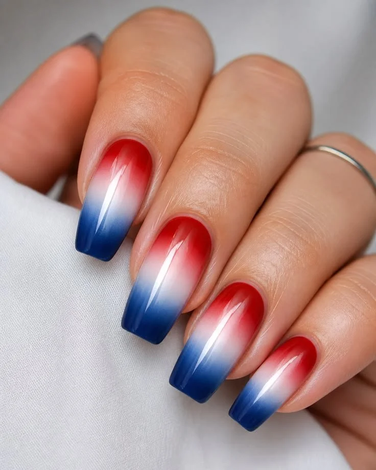 Patriotic nail design ideas for Fourth of July featuring red, white, and blue themes.