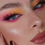 Peach pink makeup looks featuring colorful eyeshadow for bright and vibrant styles.