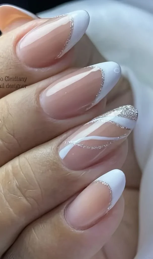 Elegant white nail inspiration for brides with gel French tips