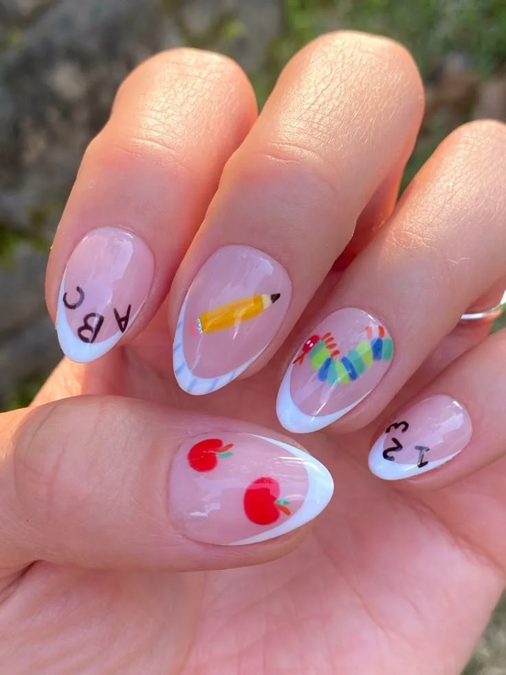 Colorful teacher nail art design ideas for moms to love and share