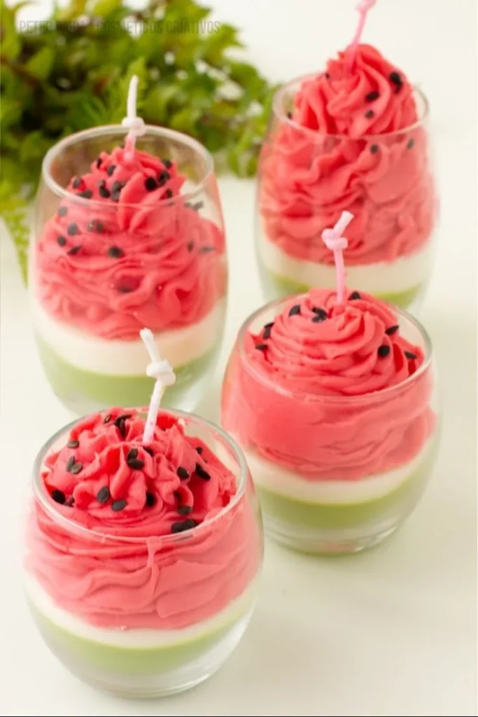 Watermelon candle served with watermelon chantilly for a festive presentation
