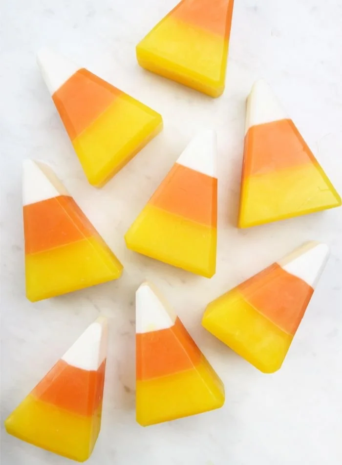 Colorful candy corn soap bars in a DIY fall project perfect for kids.