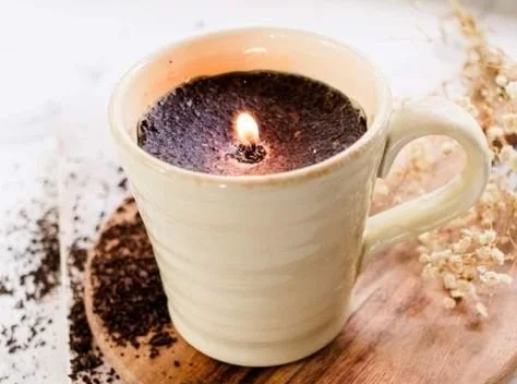 DIY coffee candles with whole coffee beans for cozy home decoration