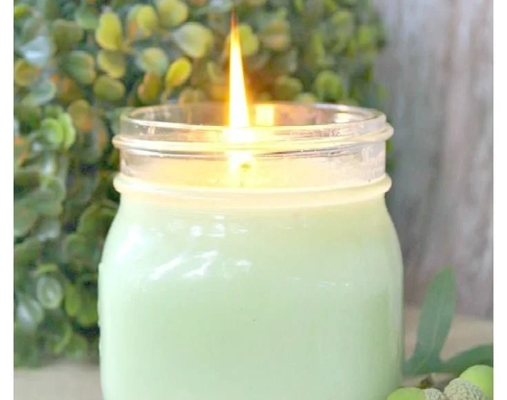 Homemade eucalyptus candle with essential oils for relaxation and calm