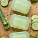 Homemade aloe cucumber after-sun soap with soothing ingredients.