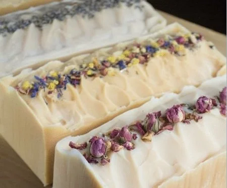Handmade flower infused milk soap with natural ingredients