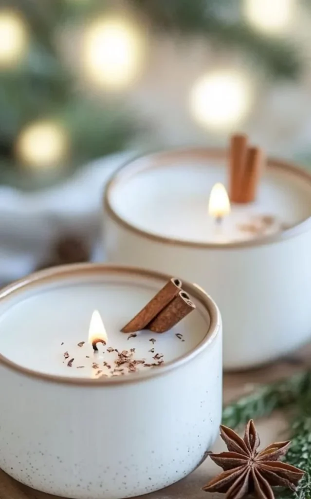 Homemade cozy candles with warm scents for a relaxing atmosphere