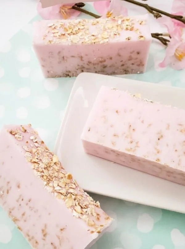 Handmade oatmeal soap with cherry almond fragrance