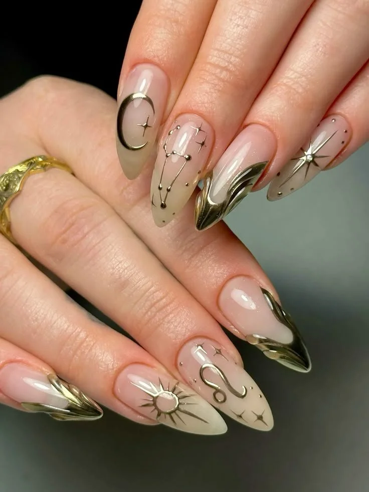 Playful hand-painted Leo birthday nails for kids' celebrations