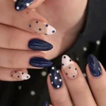 Blue polka dot nails design for busy moms ready for summer fun