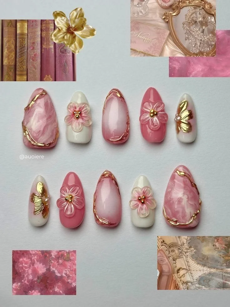 Easy floral nail art designs for moms in spring with vibrant flowers on nails.