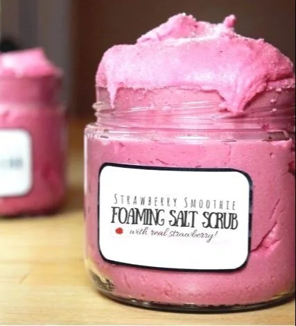 Strawberry smoothie foaming salt scrub for soft skin recipe