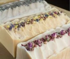 Homemade flower infused milk soap for soft, hydrated skin