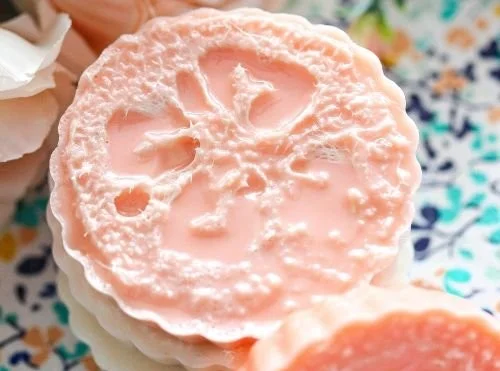 Soothing blood orange and lime loofah soap with natural ingredients.