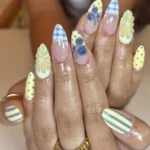 Bright yellow and blue nail art inspiration for busy moms