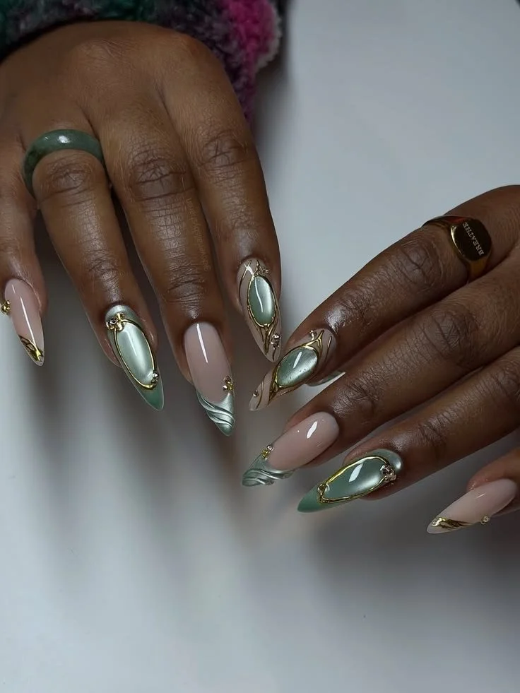 Chic cat-eye nail designs showcasing shimmer and elegance